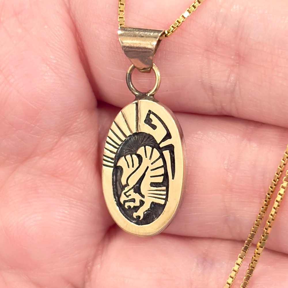 Vintage Native Eagle Sterling 14K Pendant, Navajo Aztec Style Piece - Picture 1 of 16